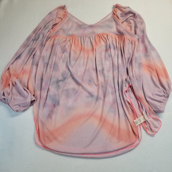 Free People Mystic Tie-Dye Pink Purple Oversized Split Sleeves Tunic Size Small - Picture 5 of 11
